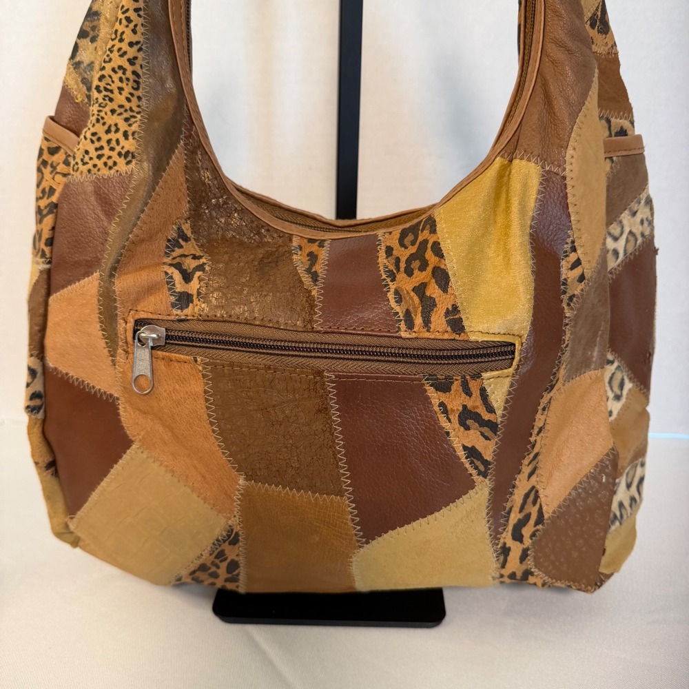 Vintage Patchwork Leopard Print Hobo Shoulder Bag Brown Boho